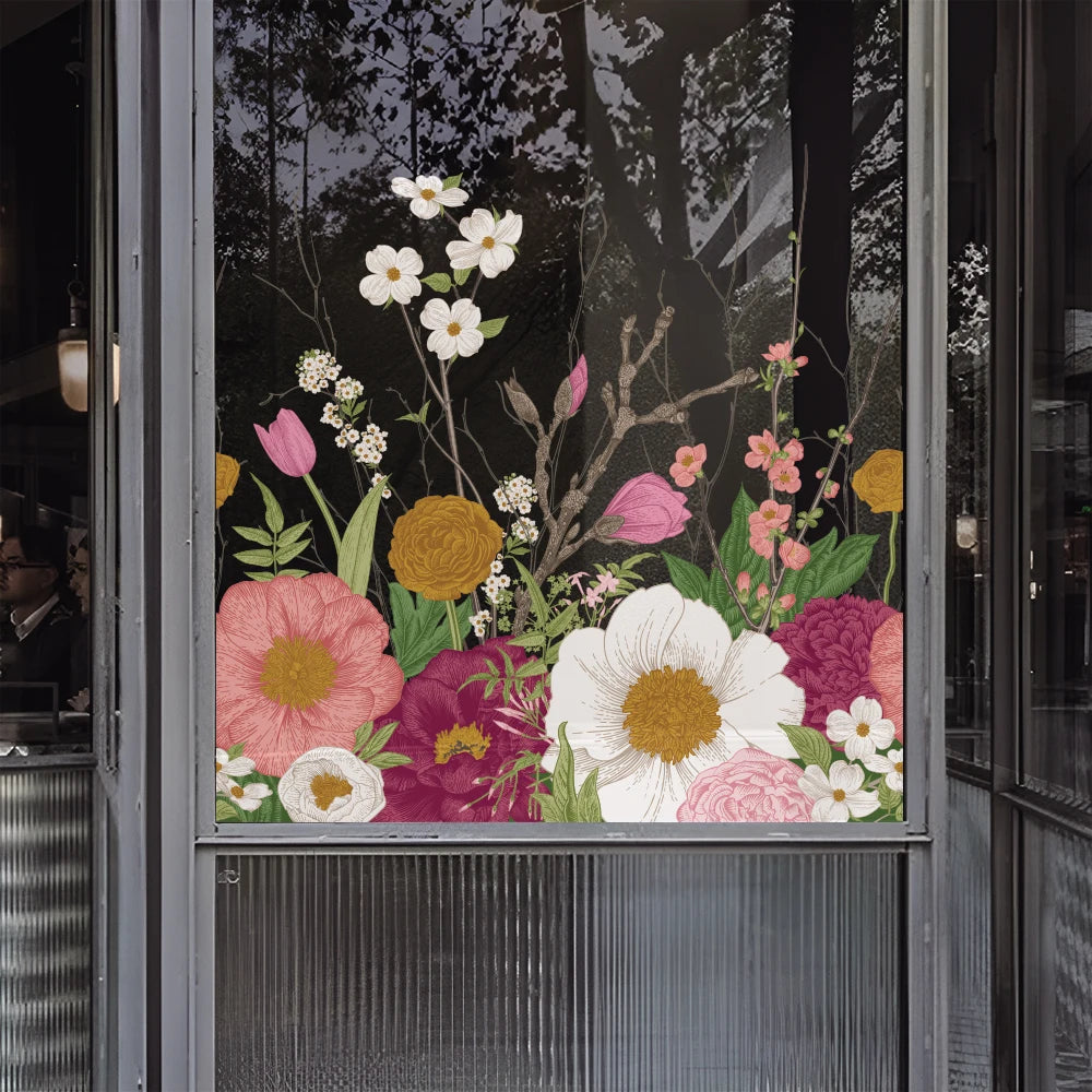 autocollants muraux multicolores floral adhésifs détaillés modernes stickers décoratifs transparents 44cm 44cm