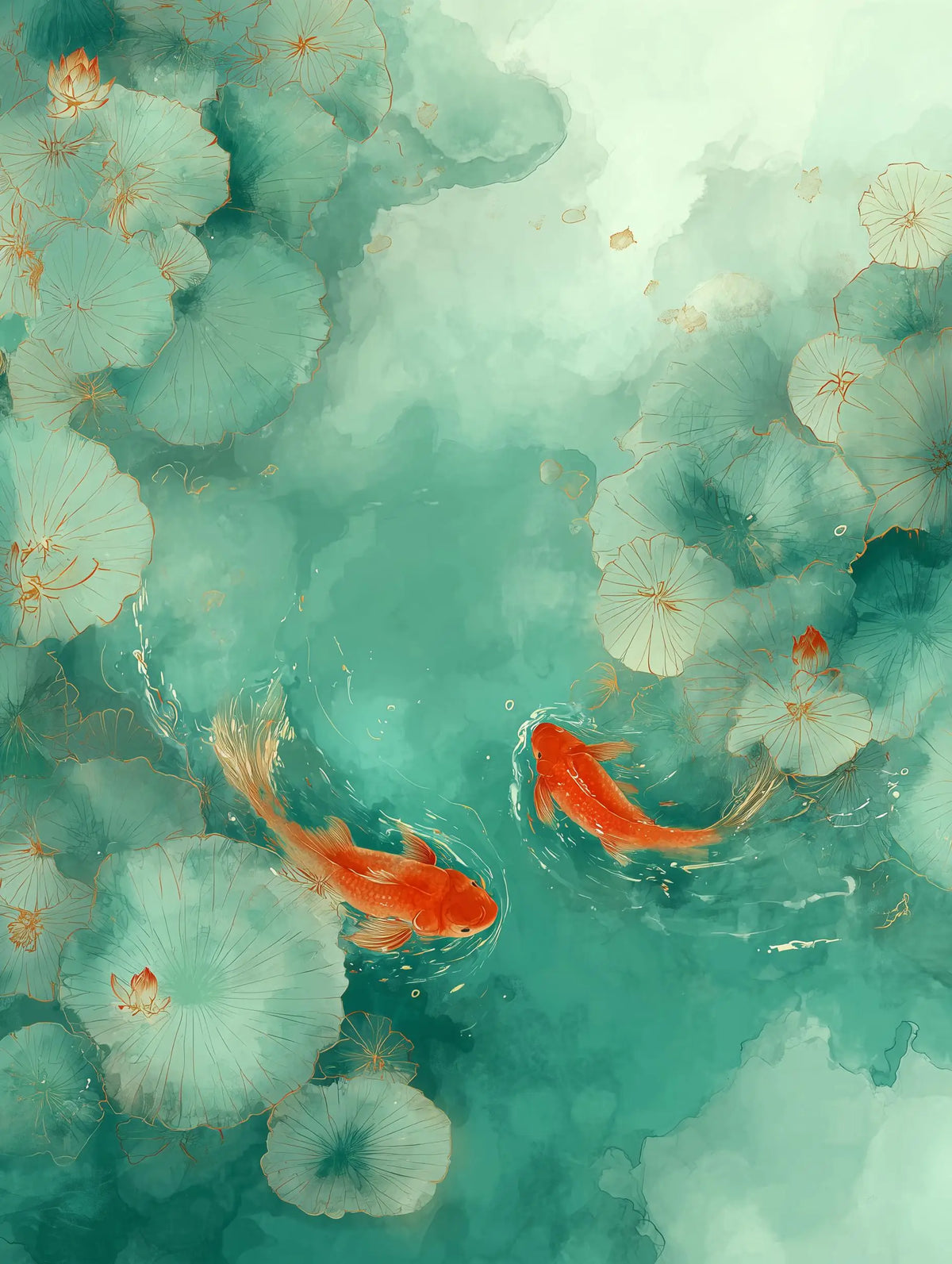 toile art paysage traditionnel poisson koi fleur cerisier temple lotus décoration intérieure murale cadre