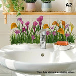 sticker mural floral adhésif décoration naturelle tulipes callas lavabo salle bain moderneversible amovible pvc