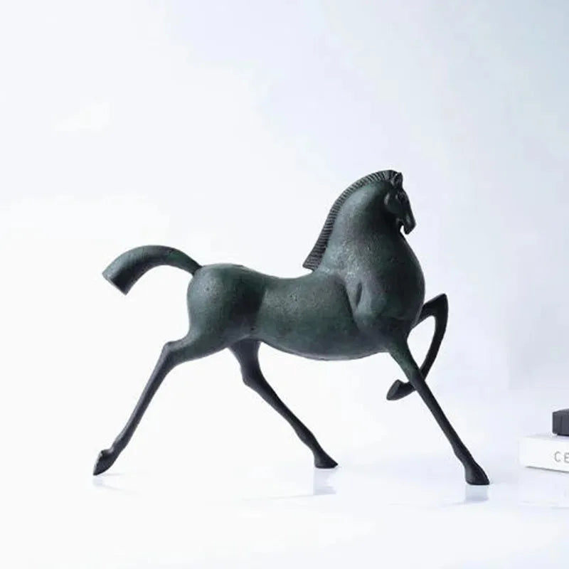 décoration maison sculpture cheval métal vert foncé moderne stylisée livres cadeau anniversaire mariage