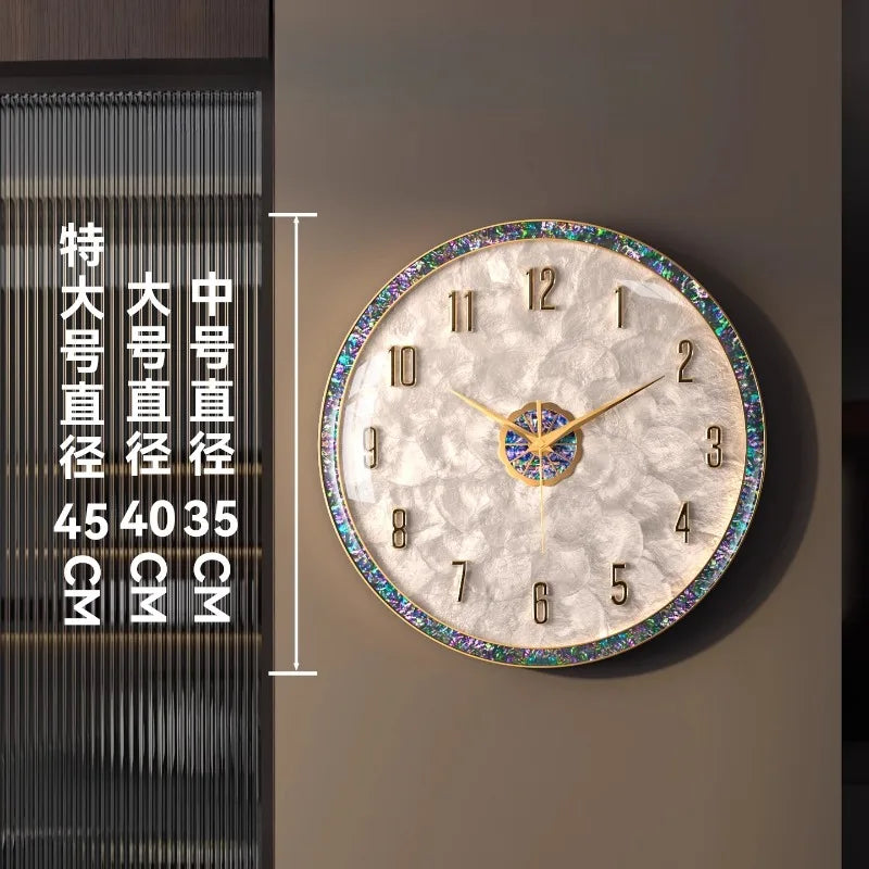 horloge murale moderne décorative aiguille géométrique nacre doré blanc iridescent