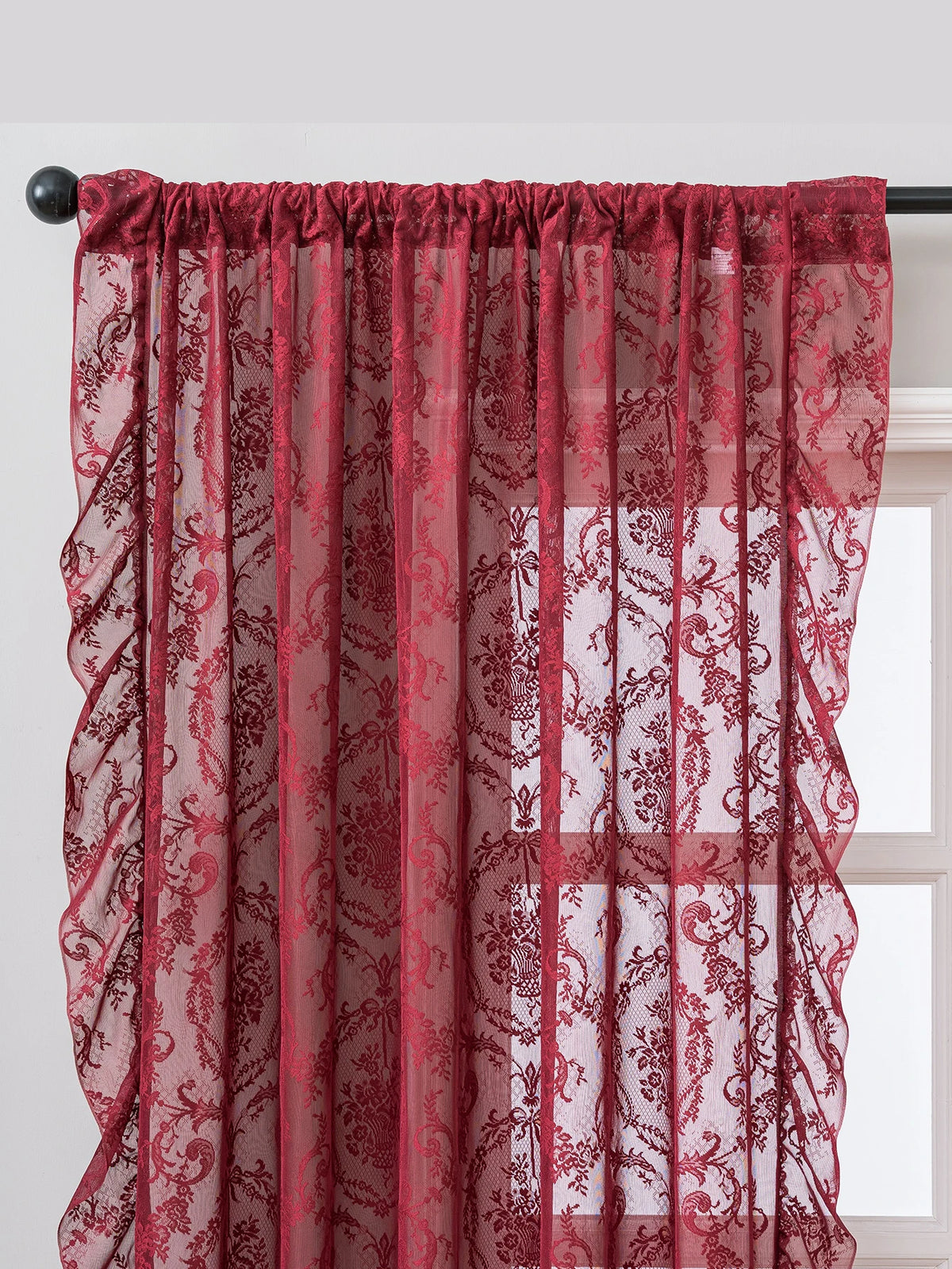 rideau classique broderie florale rouge bordeaux semi transparent décoratives 140x160cm 140x200cm 140x260cm