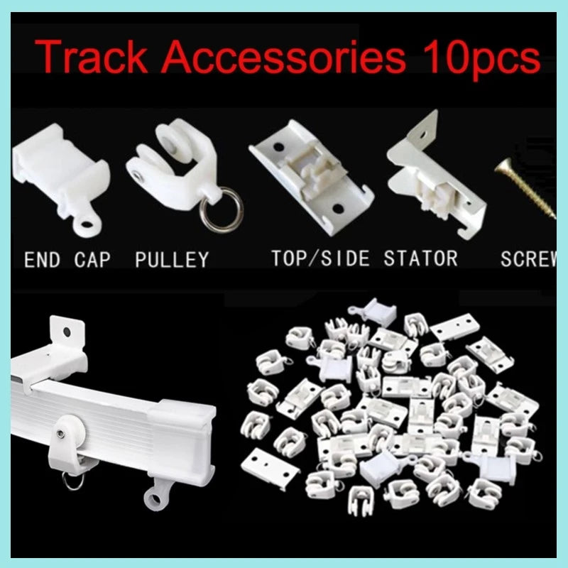 accessoires rail rideau poulies vis métalliques supports montage blanc anneaux bouclesétalement
