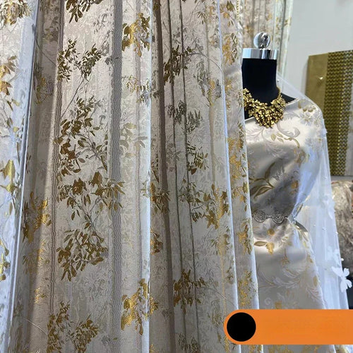 rideau beige doré motif floral brillant classique semi transparent salon chambre fenêtre maison