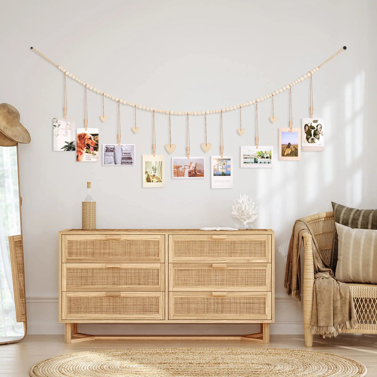 guirlande décorative bohème bois pinces linge photos chambre salon rustique minimaliste