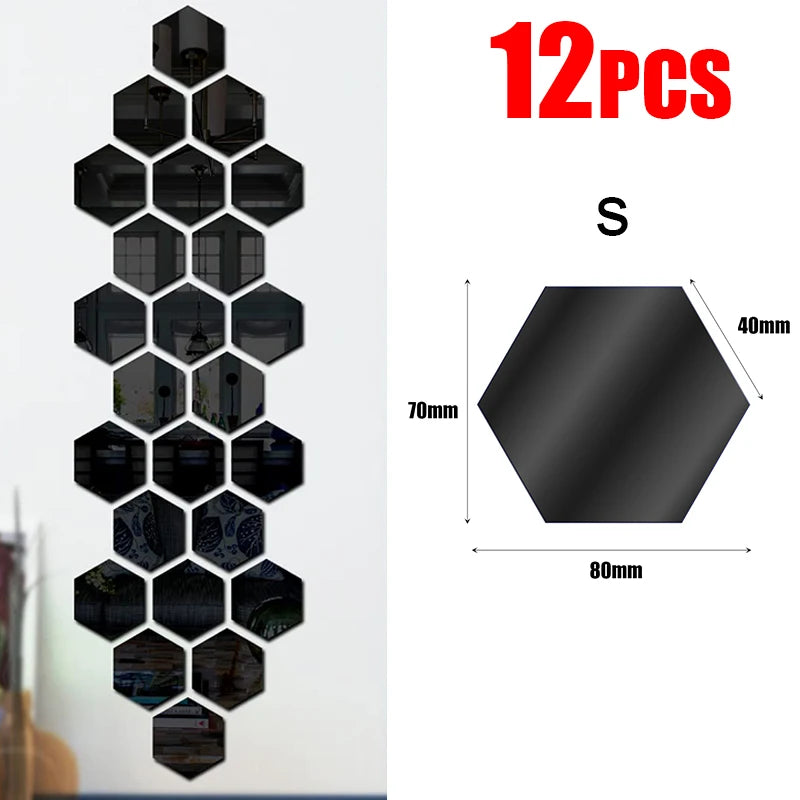 miroir hexagonal acrylique adhésif mural décoratif mosaïque brillant argenté doré gris clair moderne