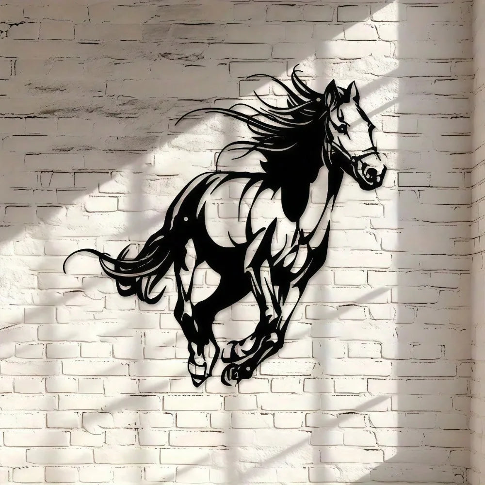 décoration murale cheval galopant art contemporain noir adhésif salon patio unique moderne