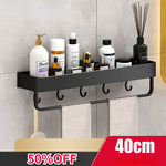 étagères murales modernes noires clips serviettes brosses lotions flacons salle bain