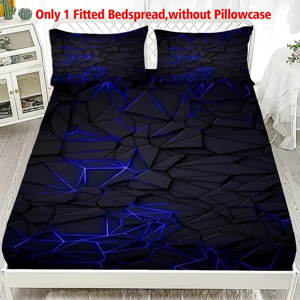 drap housse coton polyester géométrique moderne bleu noir poches adhésif chambre coucherqueenkingdouble