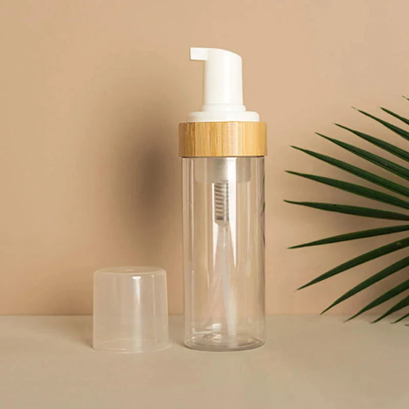 bouteille mousseuse transparente pompe moderne nettoyant visage rechargeable 150ml minimaliste