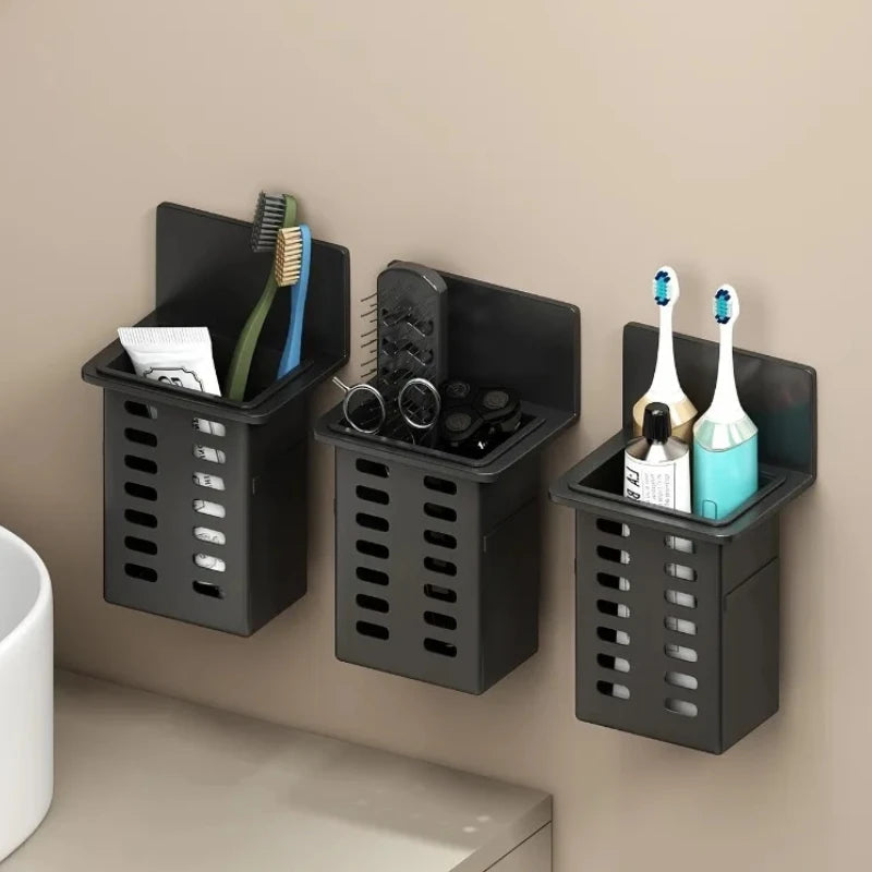 organisateur mural panier amovible noir rangement cuisine salle bain moderne minimaliste adhésif ustensiles