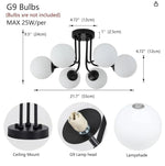 luminaire moderne or noir globes verre opaques semi suspendus métal