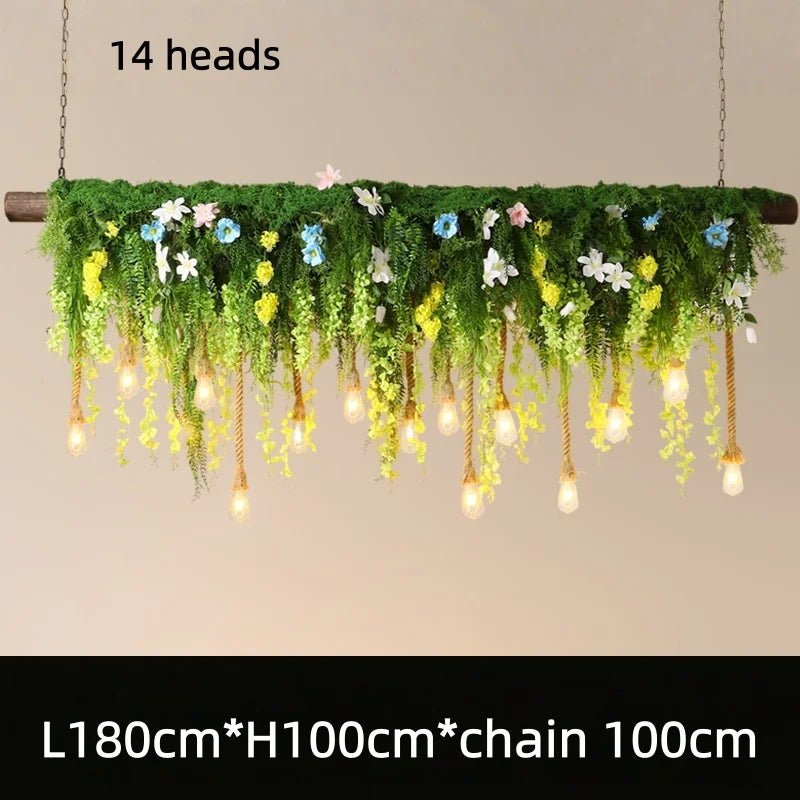 Suspension lumineuse rustique feuilles fleurs vert blanc led pendentif naturel chambre salon