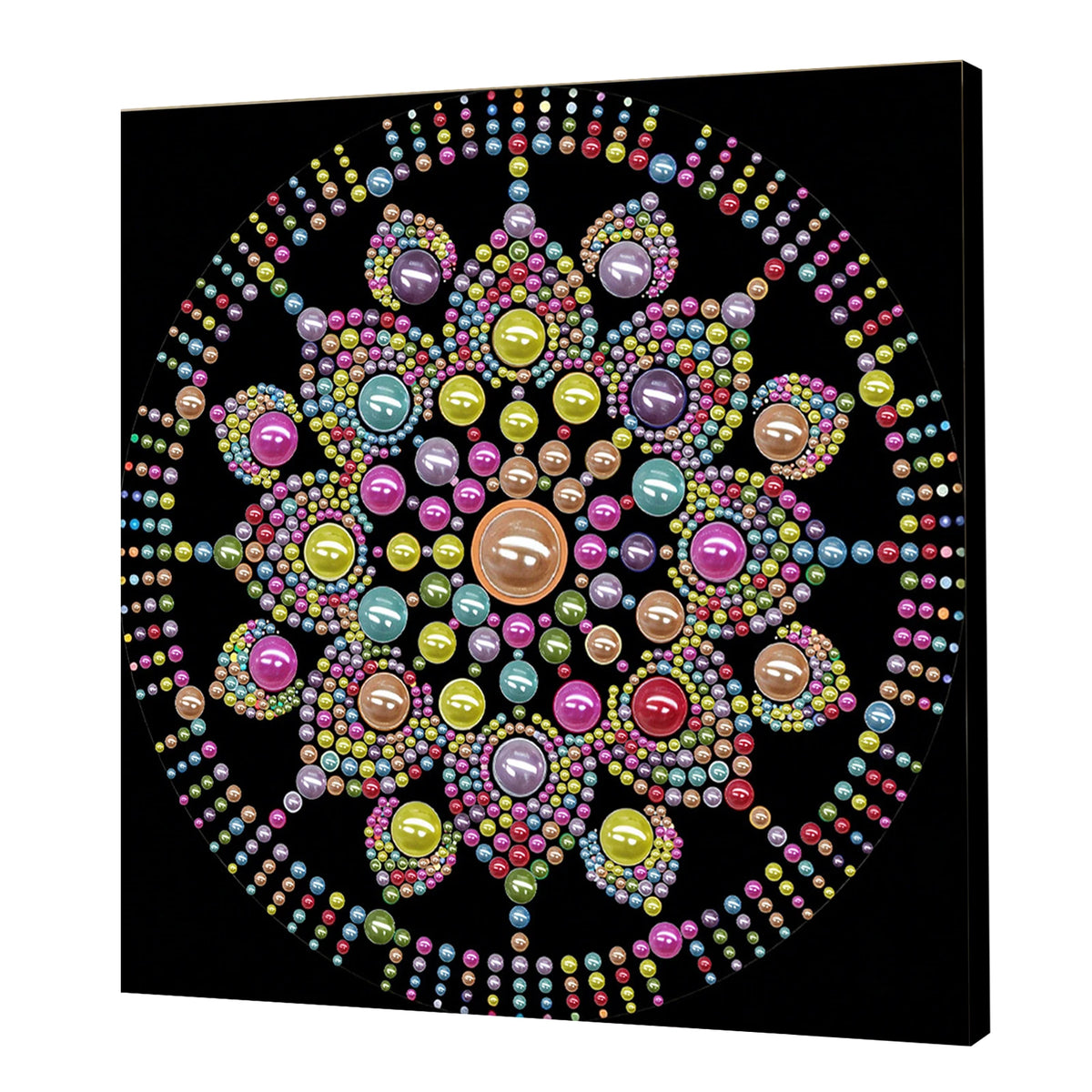 tableau décoratif mandala bleu blanc doré rose vert jaune violet orange contemporain 25x25cm