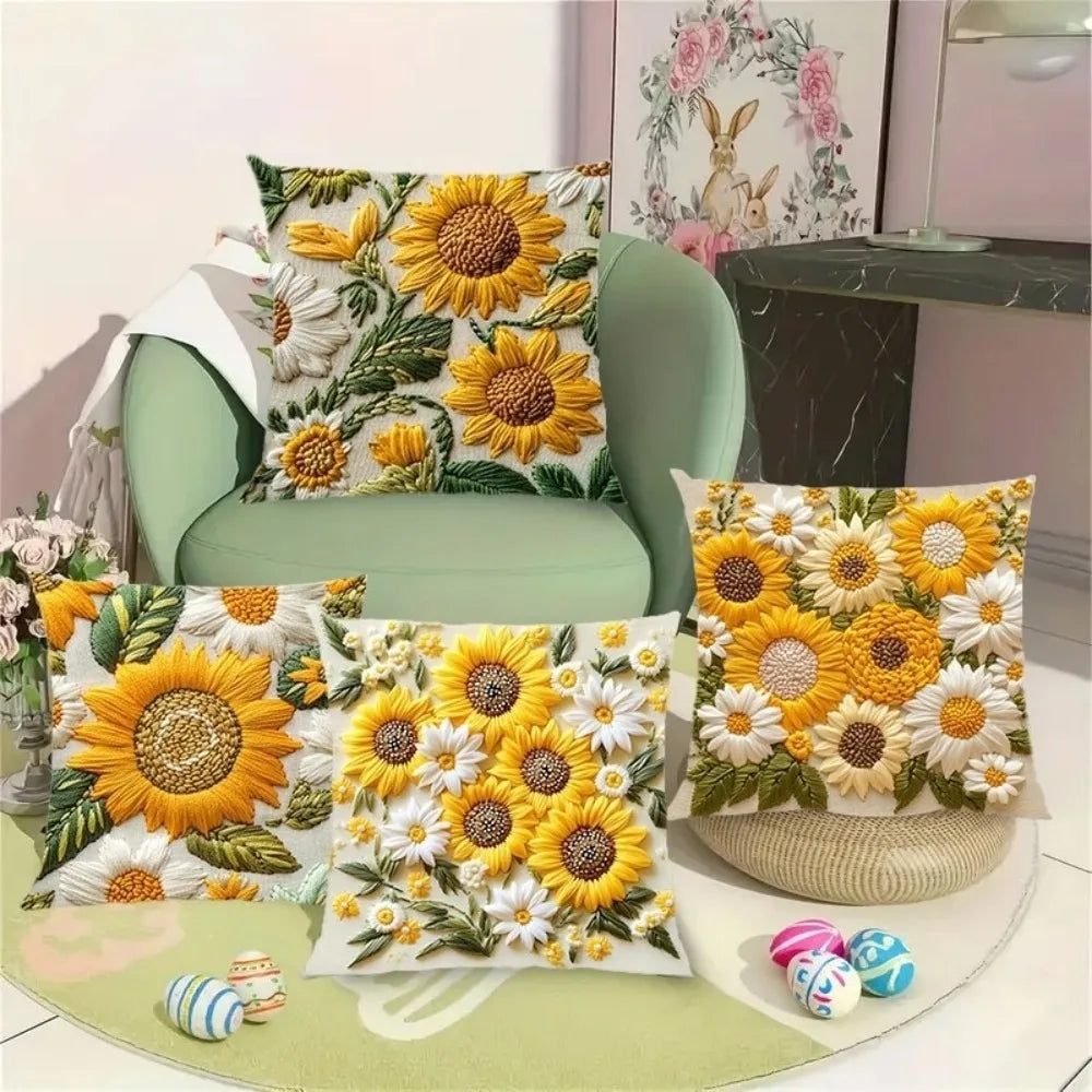 taies d'oreiller fleurs jaunes blanches texture 3d moelleuses polyester opaques decoratif coussin chambre coucher