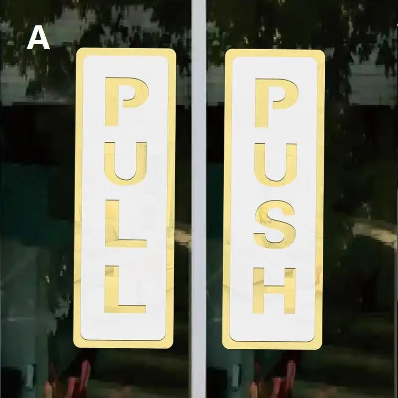 panneau porte push pull or blanc adhésif moderne classique lettres icones humaines echangement magasin