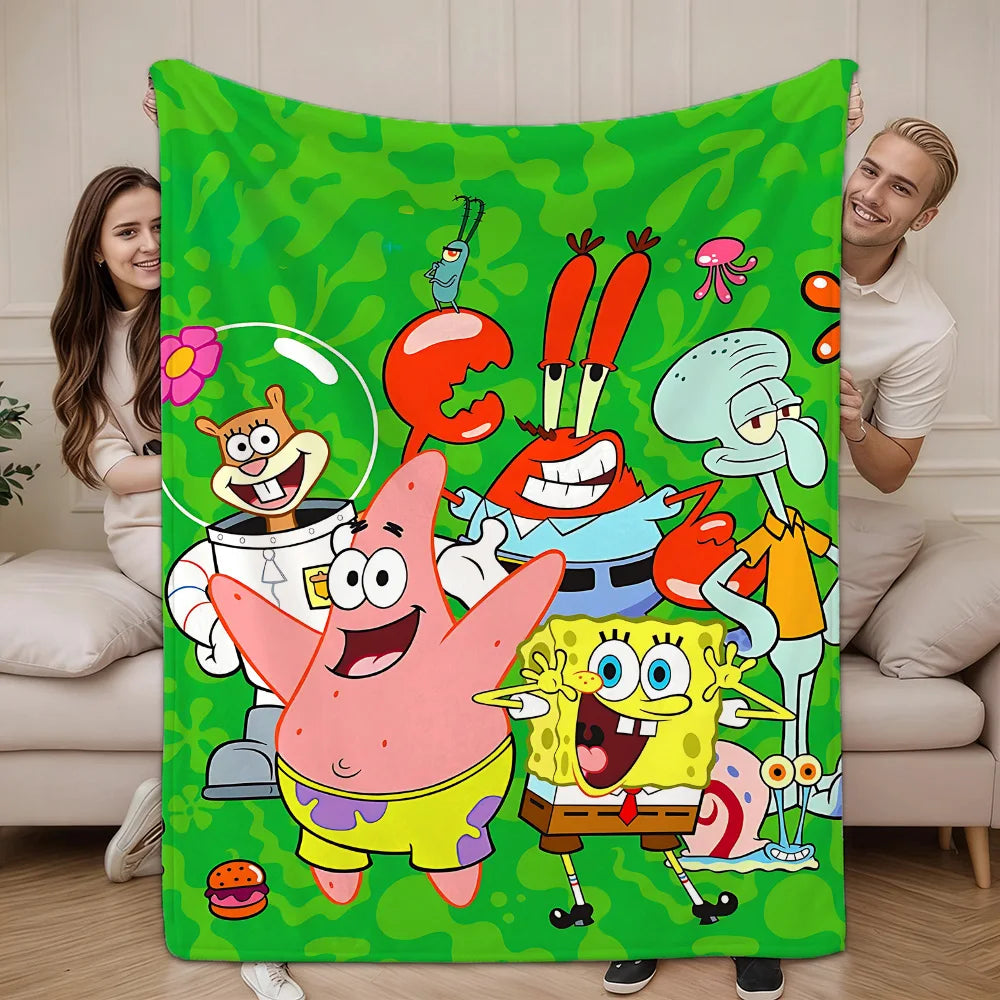 couverture polaire dessin animé bob l'éponge multicolore bleu vert enfant moderne hand wash toutes
