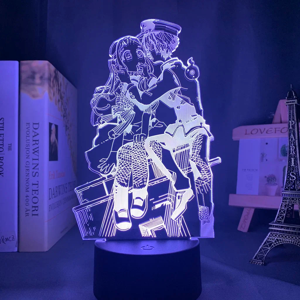 lampe table led transparente moderne illustration 3d personnages embrassant détails valises accessoire base solide