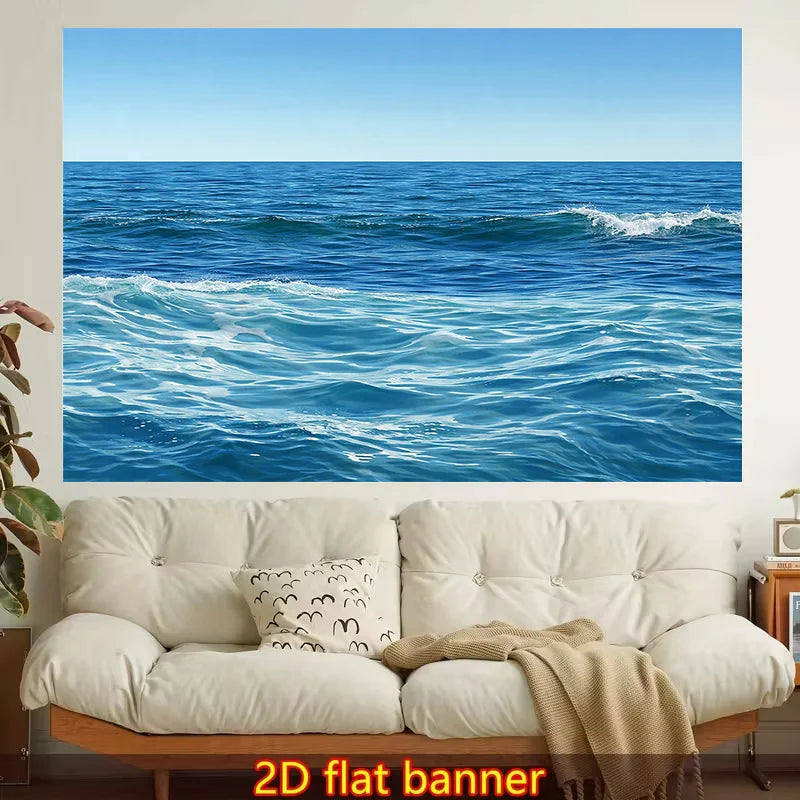 Bannière océanique bleue ondulations moderne décoration intérieure clips 100x150cm