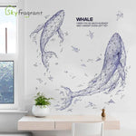 autocollant mural moderne baleine bleu gris blanc géométrique triangulaire salon chambre 60x90cm