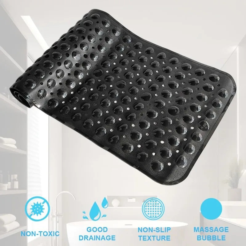 tapis bain antidérapant noir texturé ventouses drainage salle bain