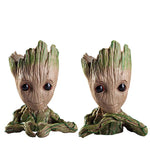 cache pot créatif marron vert texture bois personnage groot fleur intérieur décoration maison artisanat