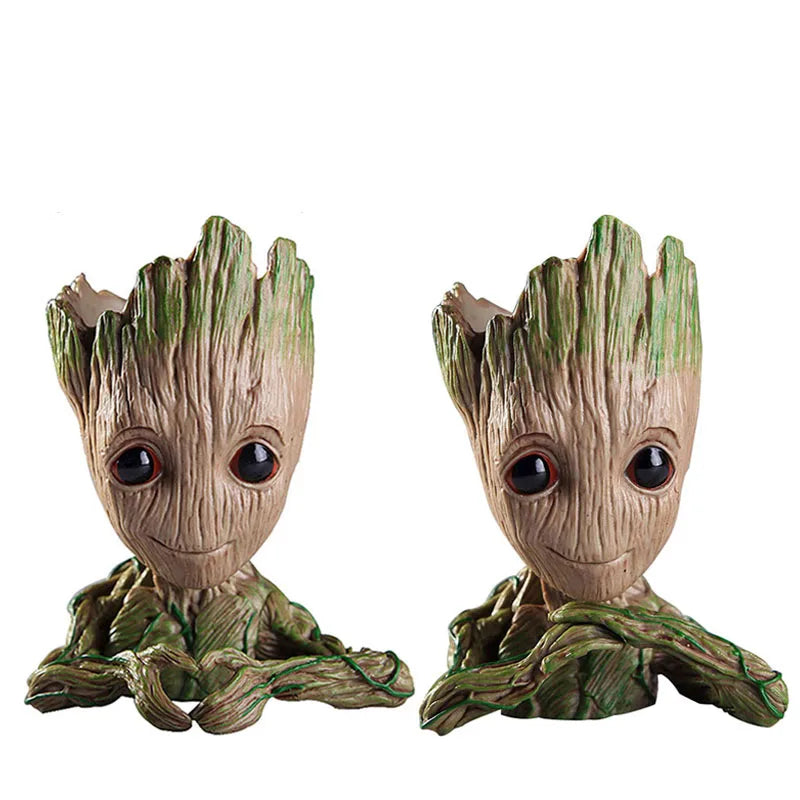 cache pot créatif marron vert texture bois personnage groot fleur intérieur décoration maison artisanat