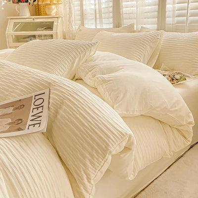 Ensemble housse couette 180x200 tissu bulles double face blanc