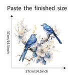 sticker mural oiseaux branches fleurs art floral adhésif bleu blanc beige bruns chambre salon