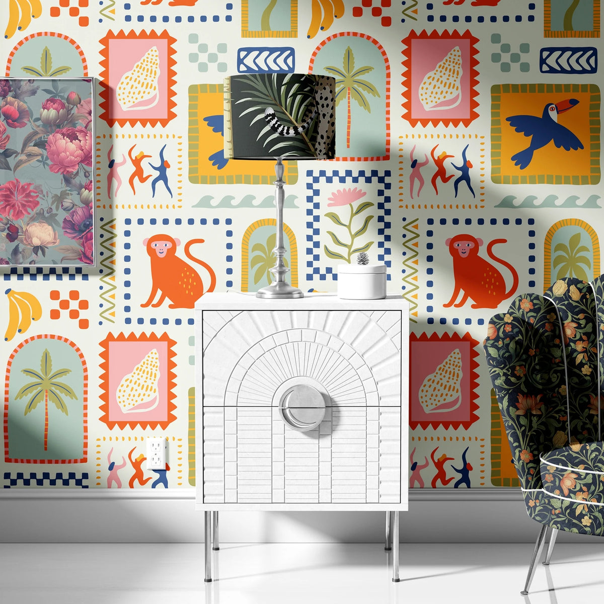 papier peint moderne patchwork floral animal geometrique autocollant multicolore enfants chambre