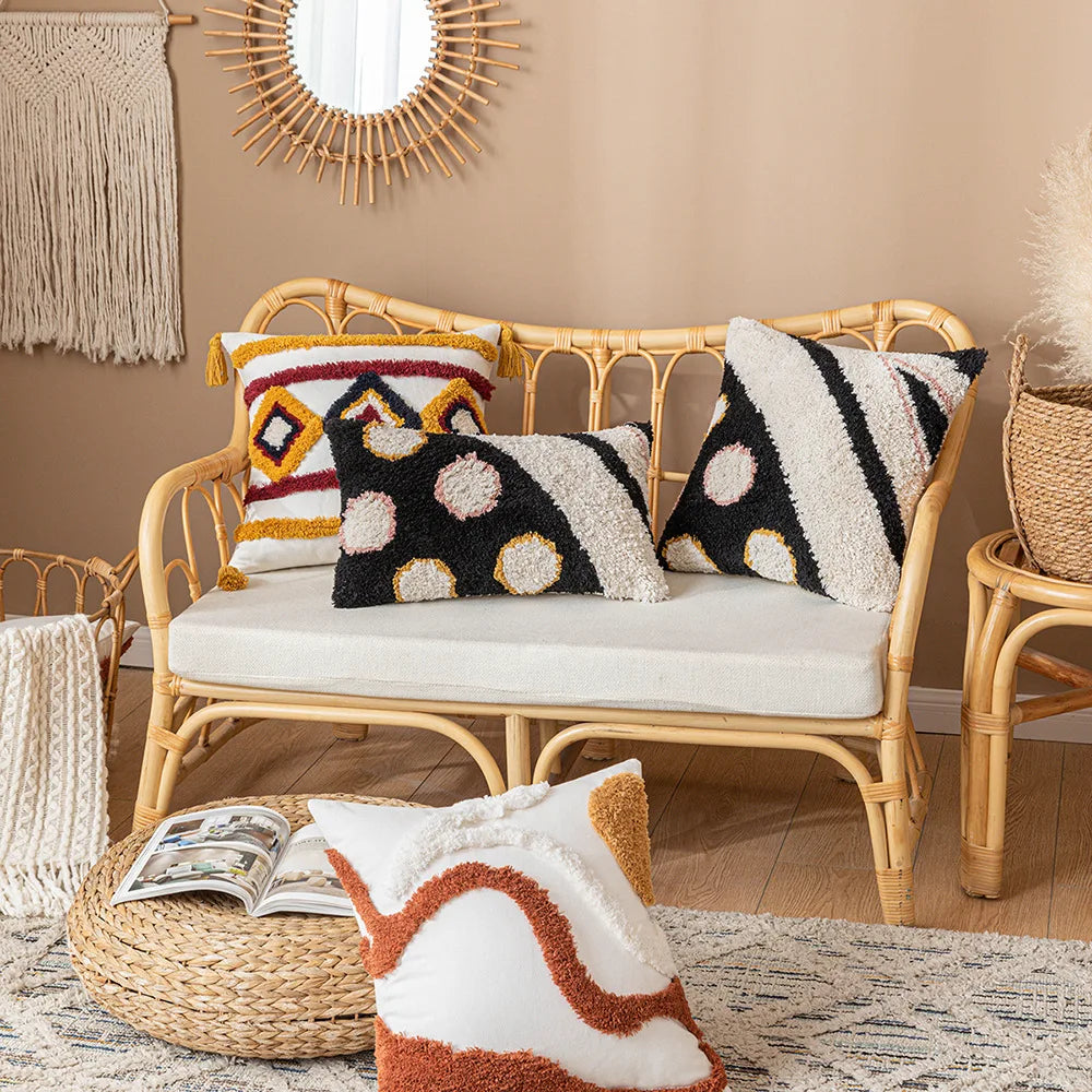 coussins décoratifs géométriques boho chic blanc marron noir roseclair polyester non toxique respectueuxenvironnement 45x45cm