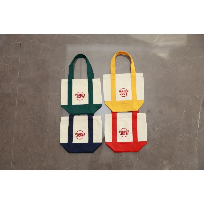 sacs provisions décontractés toile colorés poignées tissu casual trader joes logo imprimé blanc vert