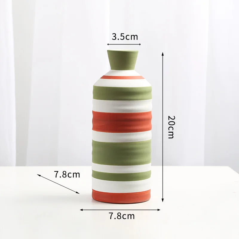vase moderne céramique rayures vert blanc rouge table décoration fleurs artificielles maison étude