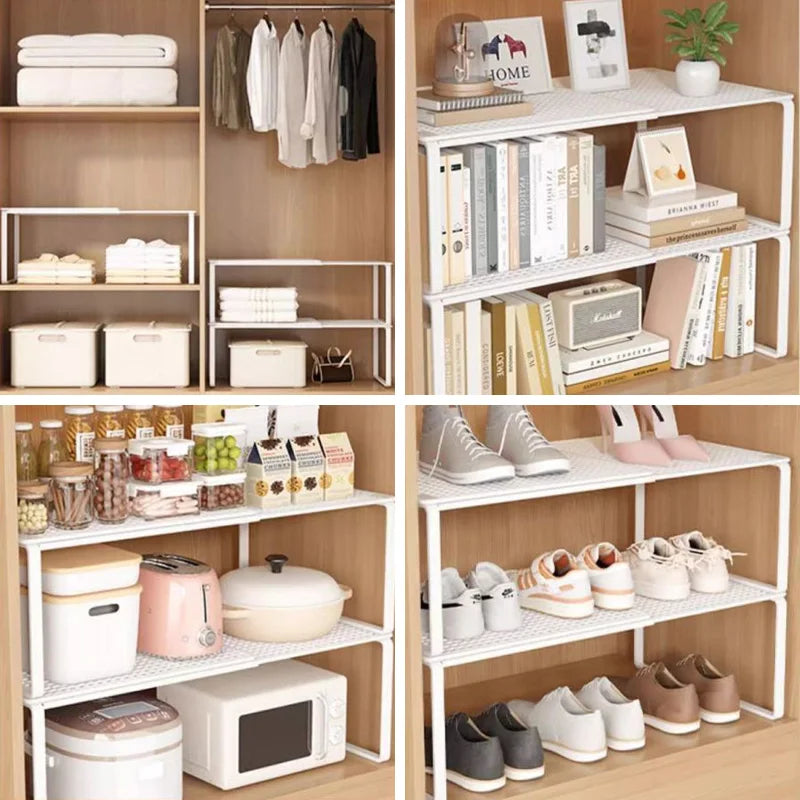 étagère rangement extensible métal blanc moderne grille fixée clips armoire