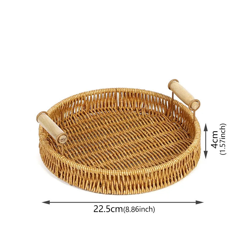 paniers rotin marron clair tissage fin poignées bois rustique rangement fruits pain maison