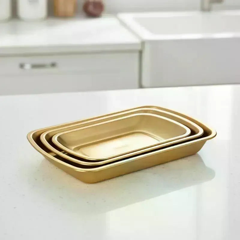 assiettes modernes dorées métal inoxydable grandes moyennes petites