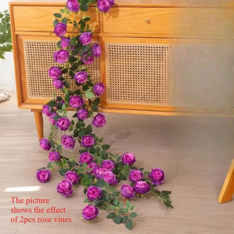 guirlande fleurs artificielles roses feuilles vertes décoration intérieure classique 1.7m 7cm rouge rose blanc