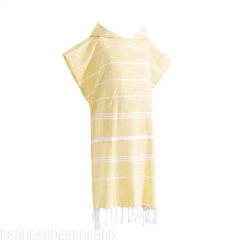 Poncho rayé bleu clair rose pâle gris poncho plage coton polyester poche franges