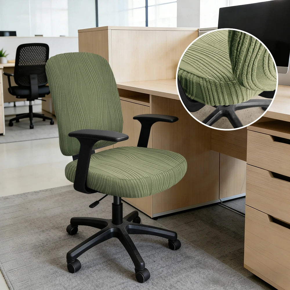 couvre chaise moderne vert olive rayures verticales polyester siège fauteuil chair decoration intérieure