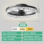 ventilateur plafonnier moderne lumière led multiple vitesses silencieux timer cristal blanc noir vert