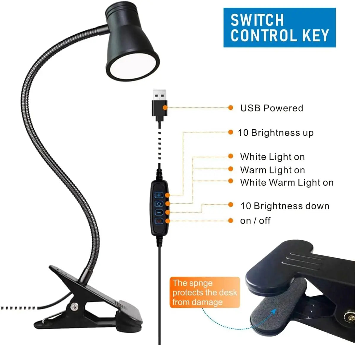 lampe led noir flexible pinces clip rechargeable usb moderne minimaliste