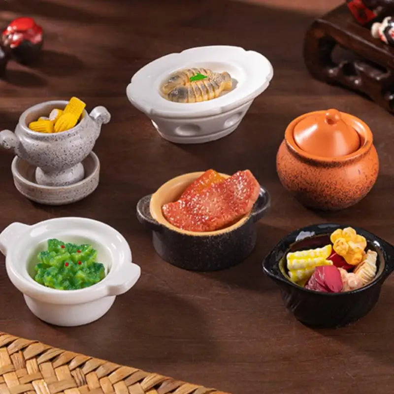 miniatures plats soupe gris noir orange artisanal rustique couvercle assiette deco cuisine poupée bricolage