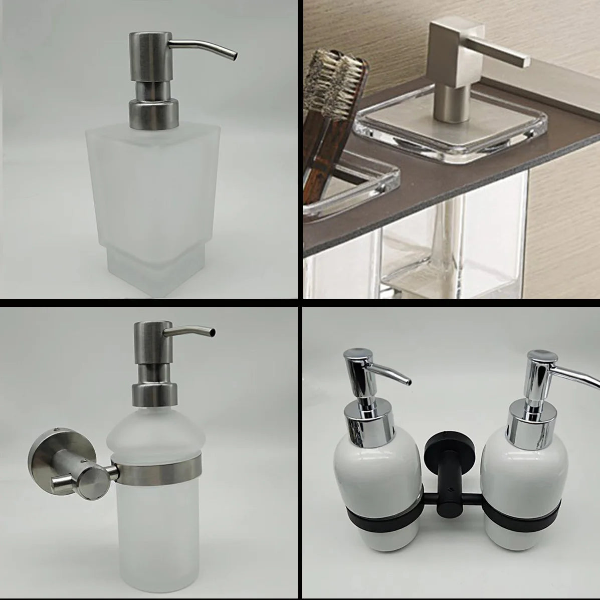 distributeur savon liquide verre blanc moderne fixation murale sans motif mousse Pompe intégrée clean