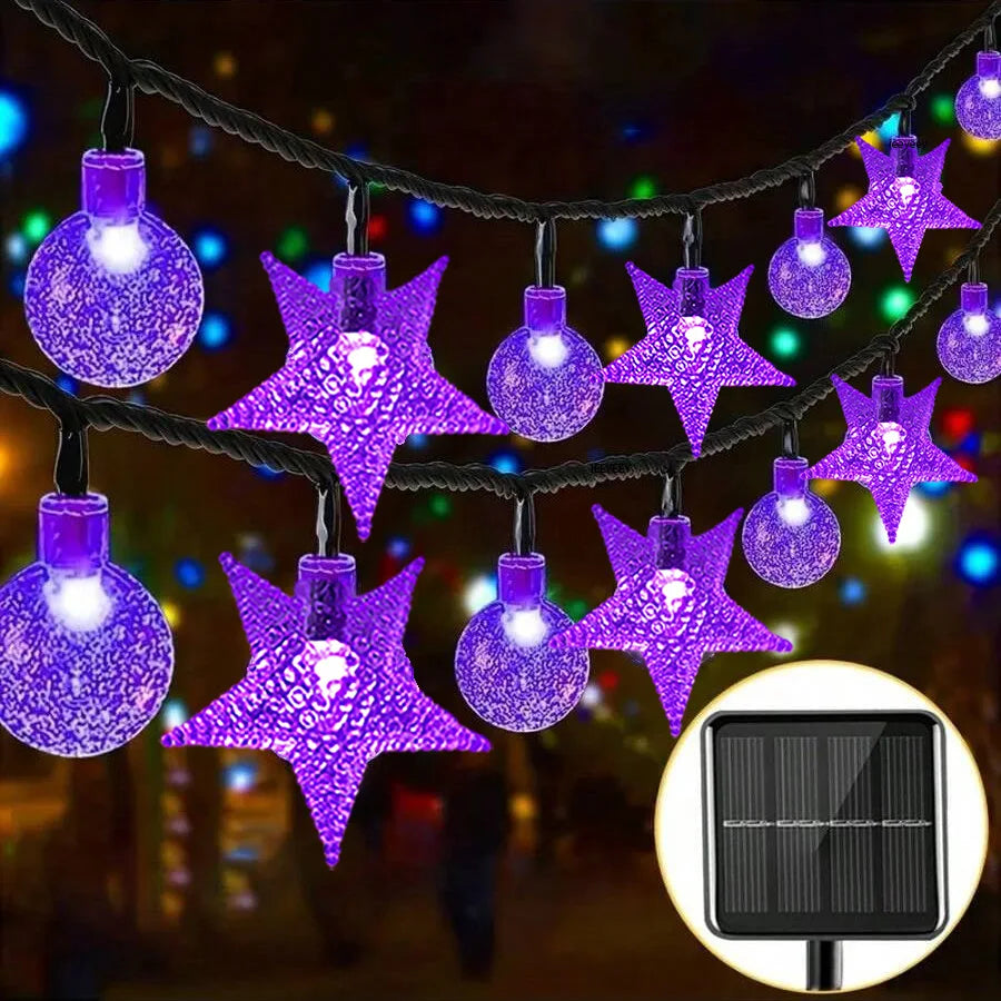 décoration extérieure solaire guirlande lumineuse étoiles cristal halloween noël moderne blanc doré