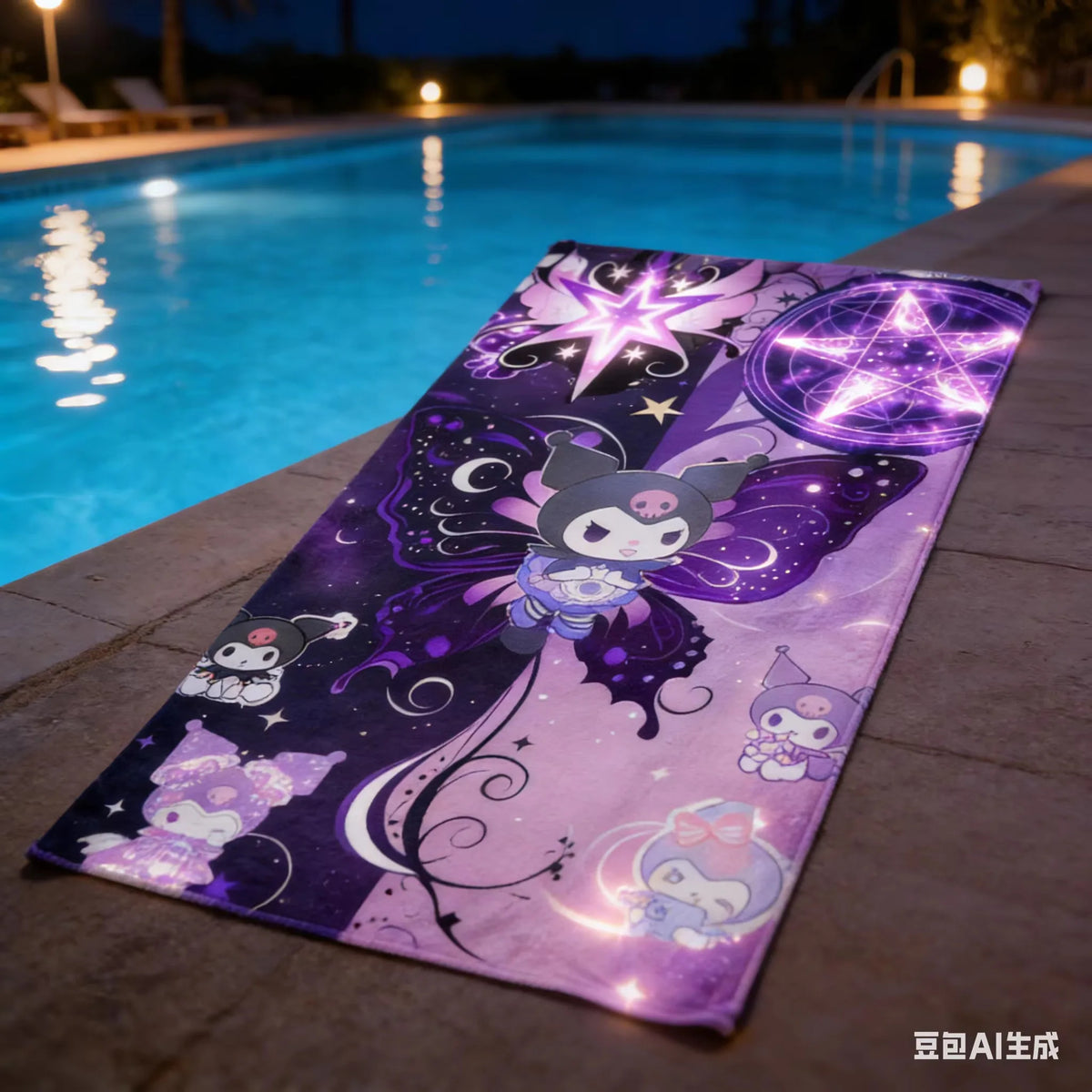 serviette plage dessin animé violet rose motif floral papillon étoiles rapide absorbant polyester machine