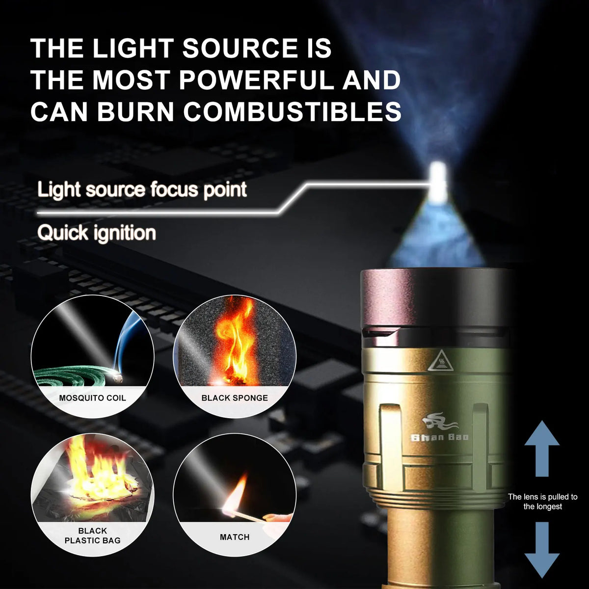 lampe torche zoom télescopique rechargeable 3000lm éclairage extérieur camping