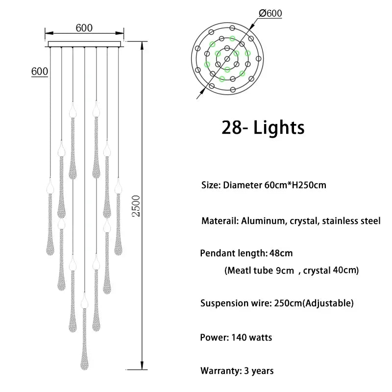 suspension lumineuse moderne or paillettes transparente élégante 18 lumières spiral led