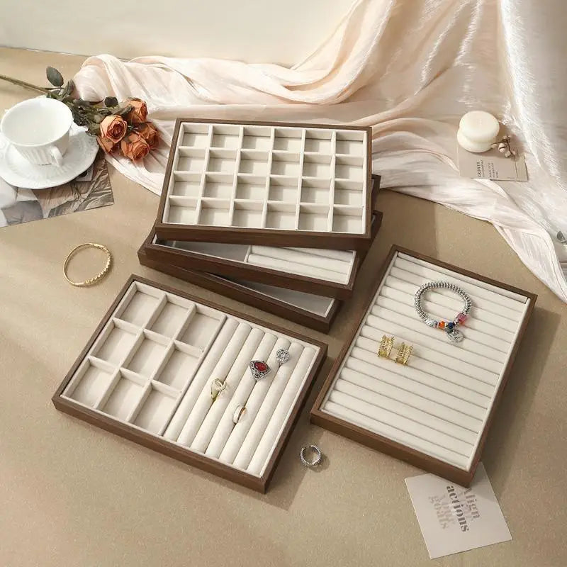 boîtes bijoux bois marron velours beige moderne grande capacité rangement exposant minimaliste