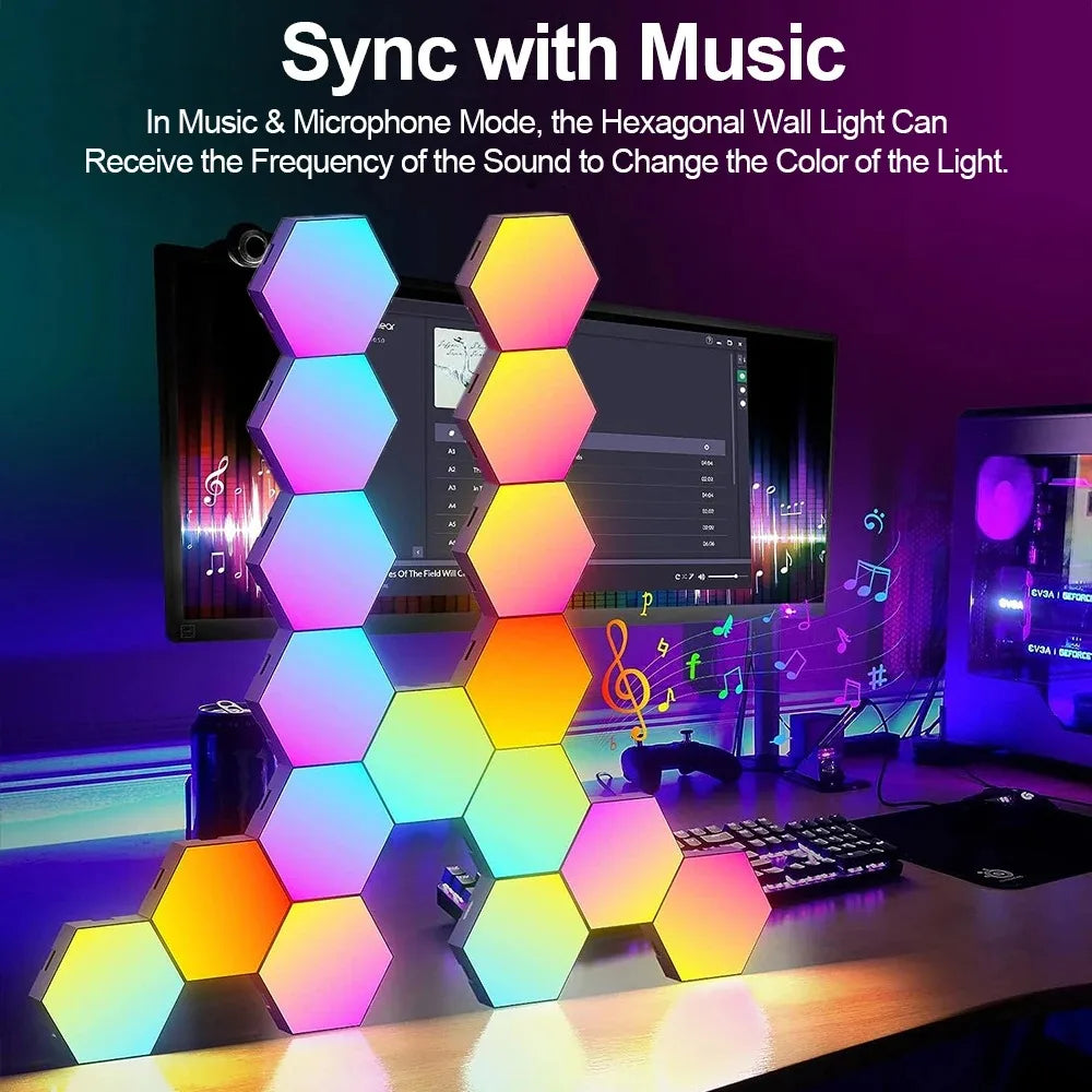 lampe murale hexagonale multicolore moderne télécommande ajustable ensembles variés portables