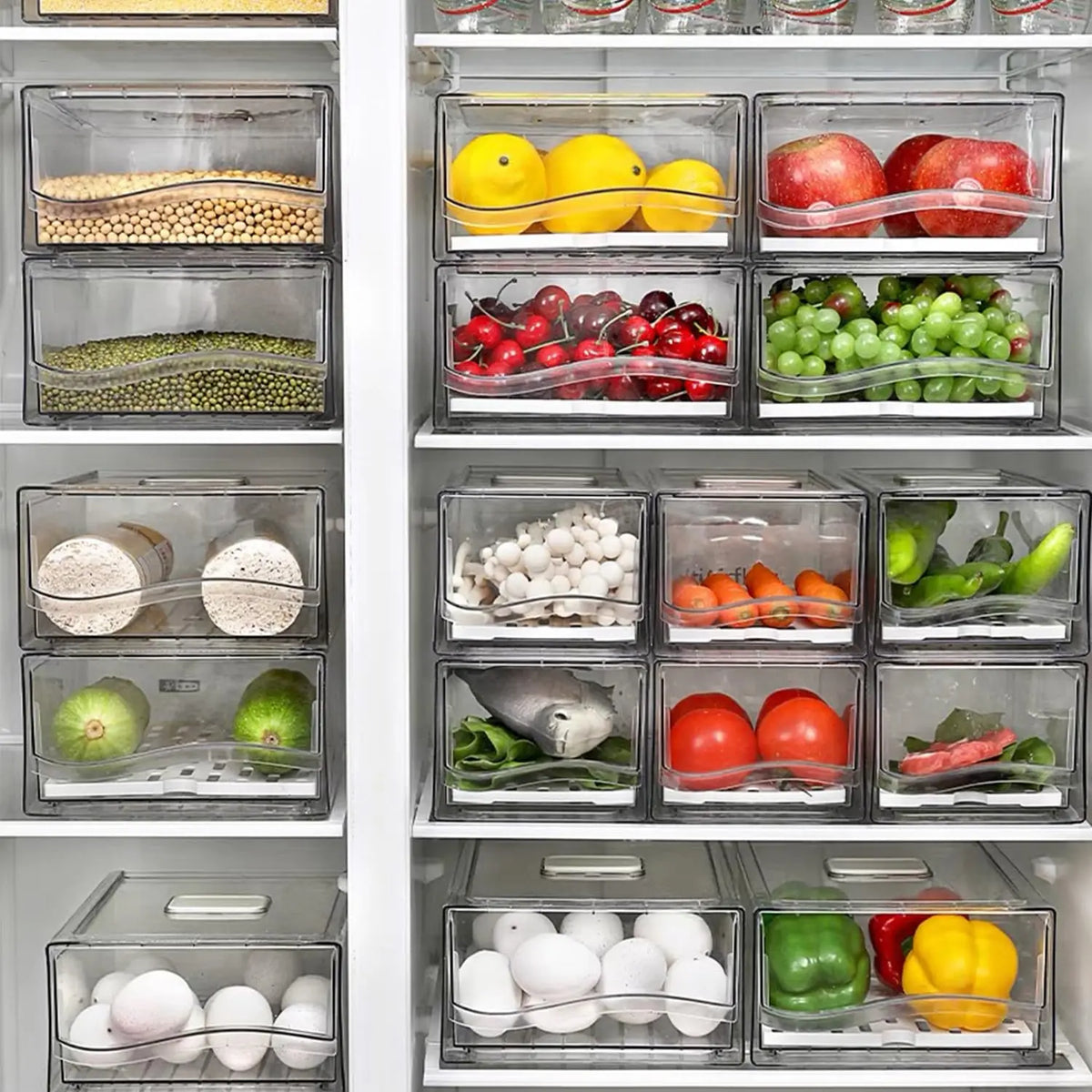 organisateur réfrigérateur boîtes rangement transparentes conteneurs stockage alimentaire plateau drainage moderne cuisine